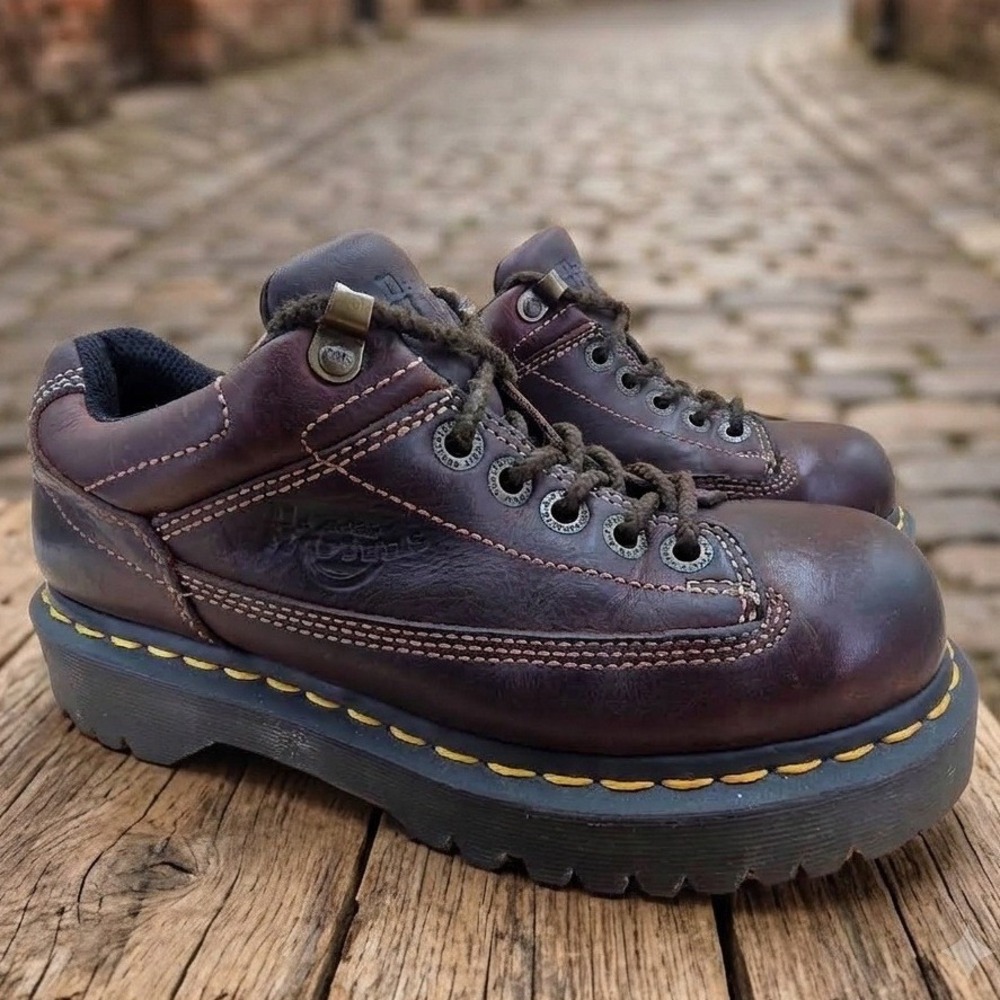 Dr. Martens 9A53 Brown Leather Platform Chunky Shoes Low Boots Mens 6 Womens 7